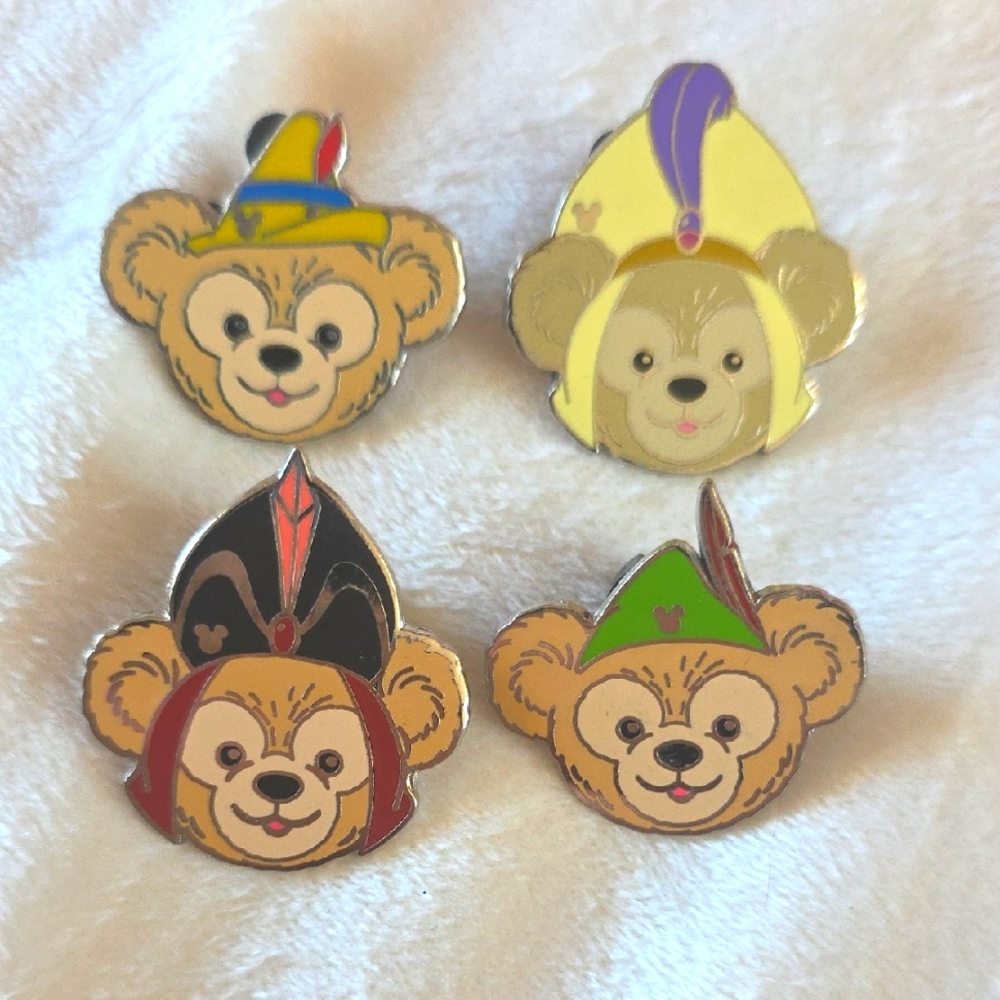 Disney Duffy Bear Character Pin Set - Peter Pan, Jafar, Aladdin, Pincchio